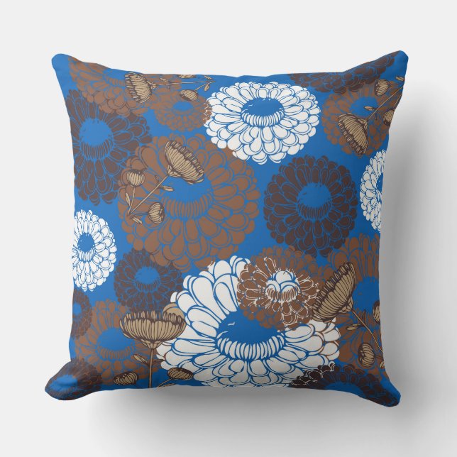 Oreiller jeté fleur brun bleu ciel (Recto)