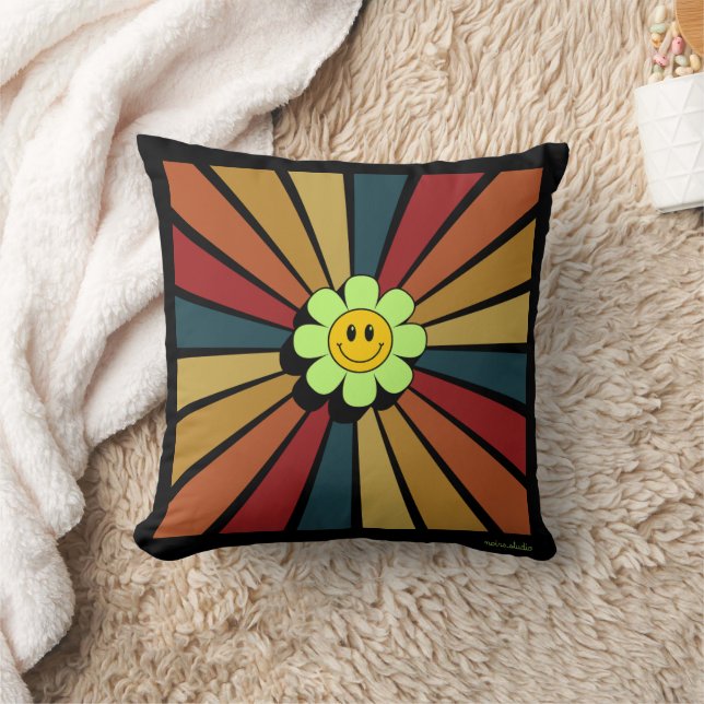 Oreiller jeté Fleur Smiley Rétro (Couverture)