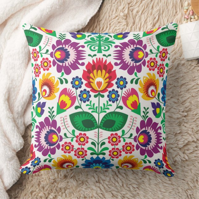 Oreiller jeté Fleurs d'art populaire Heureux (Couverture)