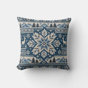 Oreiller jeté flocon de neige nordique renne hiver