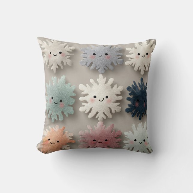 Oreiller jeté flocon de neige souriant pastel mign (Recto)