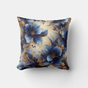 Oreiller jeté floral à encre alcoolique bleu royal