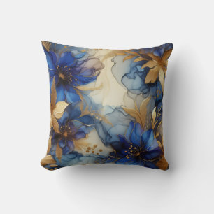 Oreiller jeté floral à encre alcoolique bleu royal