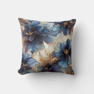 Oreiller jeté floral à encre alcoolique bleu royal