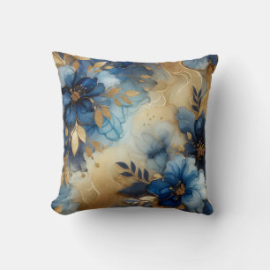 Oreiller jeté floral à encre alcoolique bleu royal