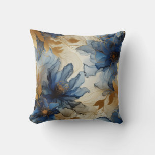 Oreiller jeté floral à encre alcoolique bleu royal