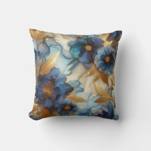 Oreiller jeté floral à encre alcoolique bleu royal