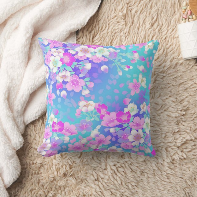 Oreiller jeté floral bleu rose (Couverture)