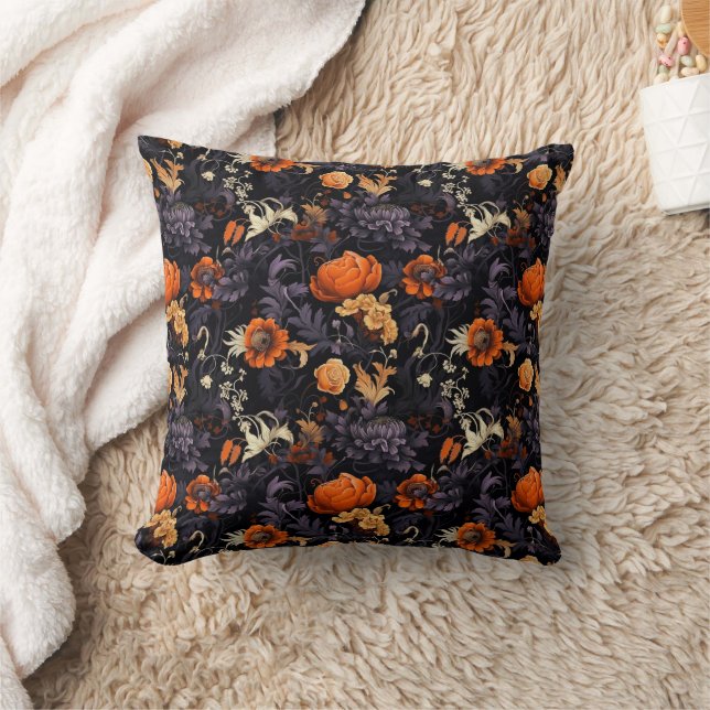 Oreiller jeté floral botanique Halloween moderne (Couverture)