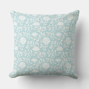 Oreiller jeté floral de campagne bleu aqua