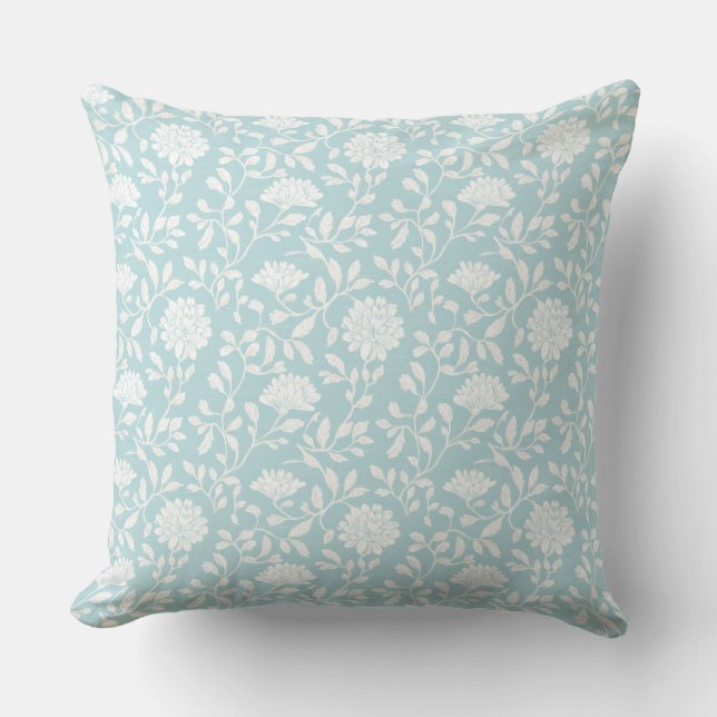 Oreiller jeté floral de campagne bleu aqua (Recto)