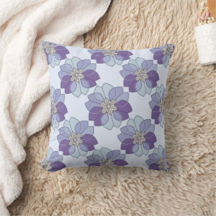 Oreiller jeté floral géométrique bleu violet moder