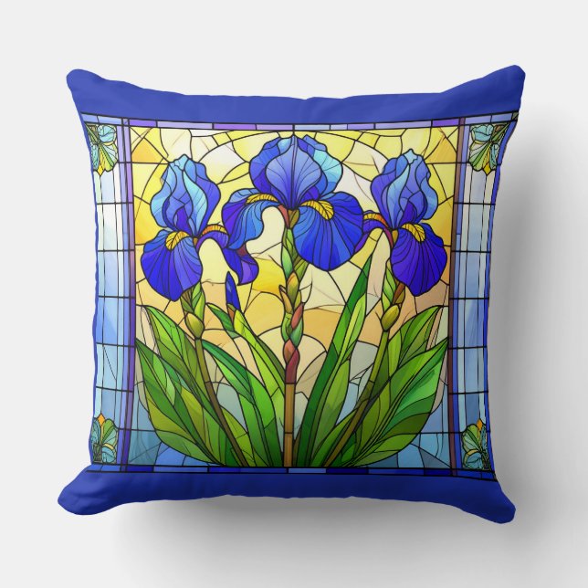 Oreiller jeté floral Iris Bleu Artistique (Recto)