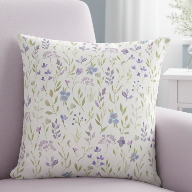 Oreiller jeté floral lavande (elegant sweet girly cottagecore lavender purple wildflower floral throw pillow)