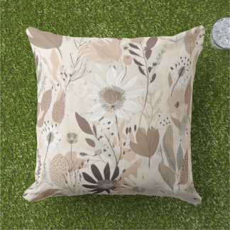 Oreiller jeté floral ton terre marron crème sauge