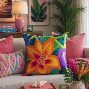 Oreiller jeté floral tropical lilikoi