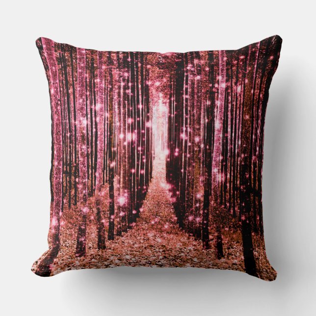 Oreiller Jeté Forêt Magique Rose Pêche (Recto)