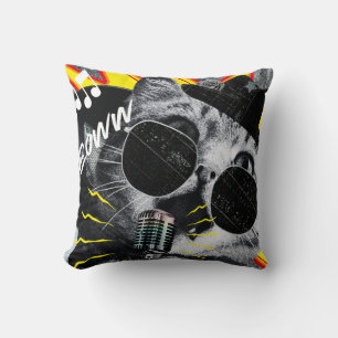 Oreiller jeté Funny Meown Cat Music Retro Collage