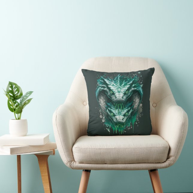 Oreiller jeté gouache de serpent vert toxique (Chaise)