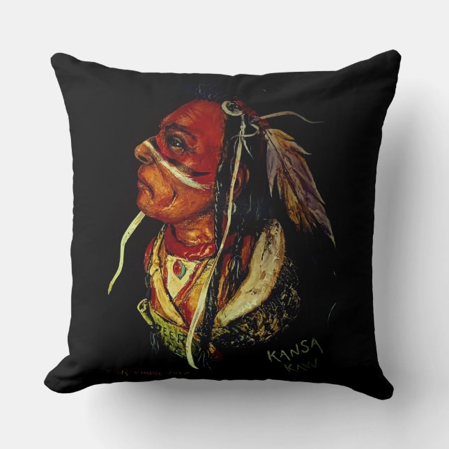 Oreiller jeté "Guerrier Kaw" amérindien (Recto)