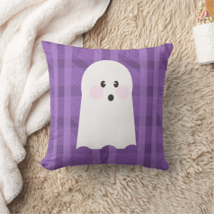 Oreiller jeté Halloween carreaux violet fantôme