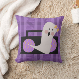 Oreiller jeté Halloween carreaux violet Ghost 80s