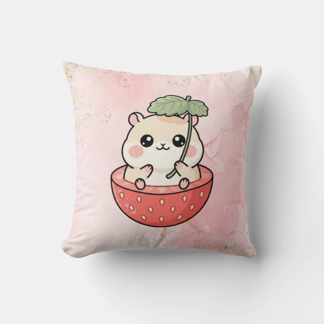 Oreiller jeté Hamster Fraise Mignon (Recto)