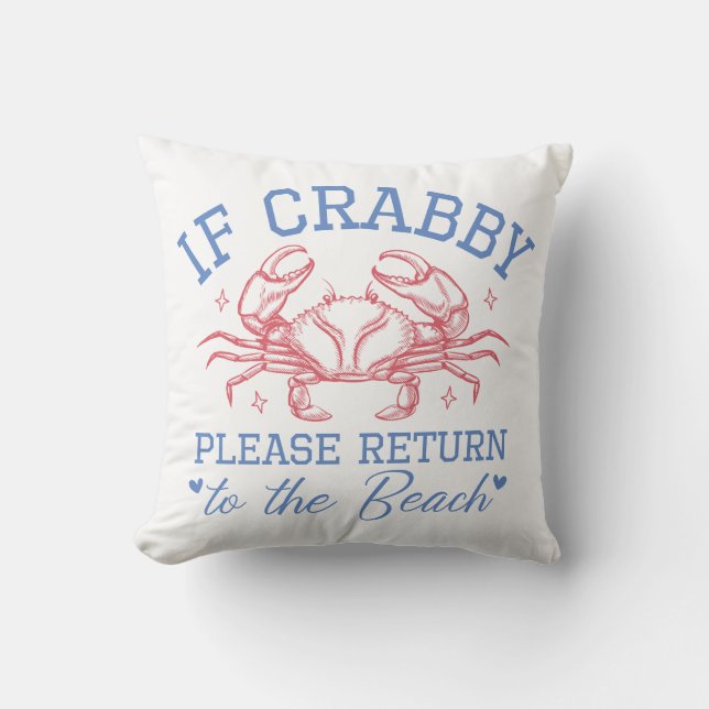 Oreiller jeté Humour de plage côtière Crabby d'été (Recto)