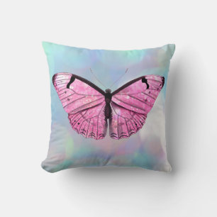Oreiller jeté illustration vintage papillon rose
