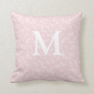 Oreiller jeté initial papillon rose et blanc