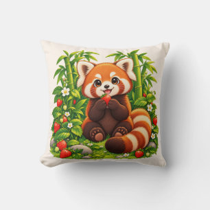 Oreiller jeté Jardin de fraises au panda roux Kawa