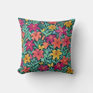 Oreiller jeté Jardin de lys abstraits Papillons