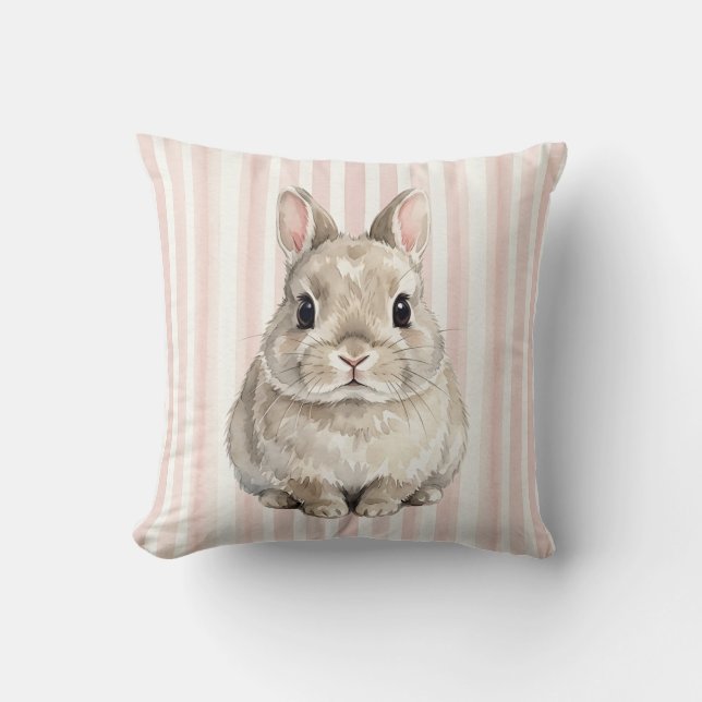 Oreiller jeté lapin aquarelle Zazzle (Recto)