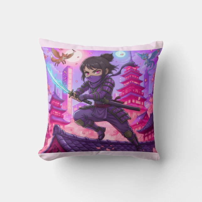 Oreiller jeté Le Ninja Gardien Lunaire (Recto)