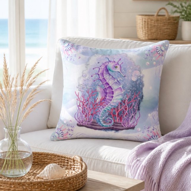 Oreiller jeté Licorne de mer violette Côtière (Créateur téléchargé)
