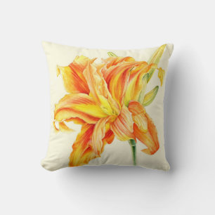 oreiller jeté lis orange jaune