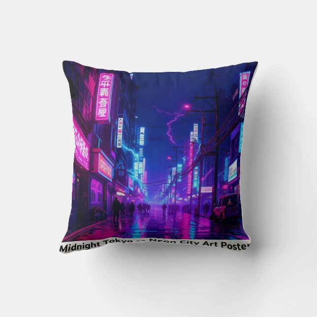 Oreiller jeté Midnight Tokyo — Néo-cyberpunk (Verso)