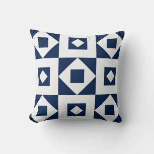 Oreiller jeté minimaliste quilt bleu marine blanc