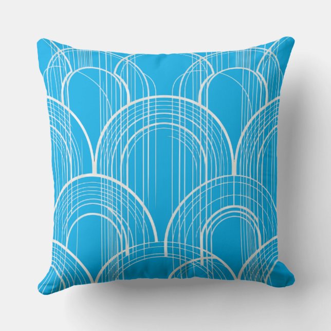 Oreiller jeté moderne à motif d'arche bleue, minim (Verso)