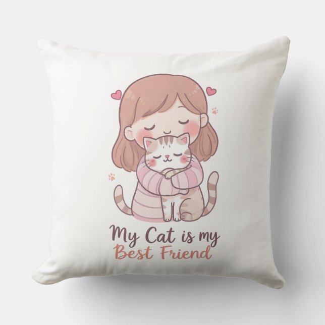 Oreiller Jeté Mon Chat est Mon Meilleur Ami Fille  (Recto)