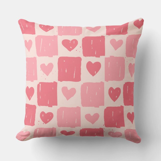 Oreiller jeté motif coeurs peints amour (Recto)