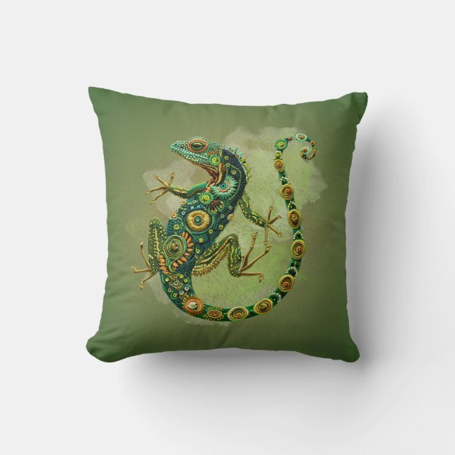 Oreiller jeté motif Iguane émeraude  (Recto)