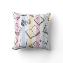 Oreiller jeté motif livre pastel