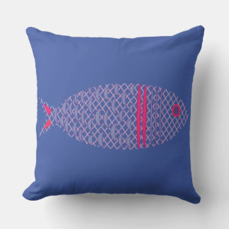 Oreiller jeté motif poisson côtier bleu marine