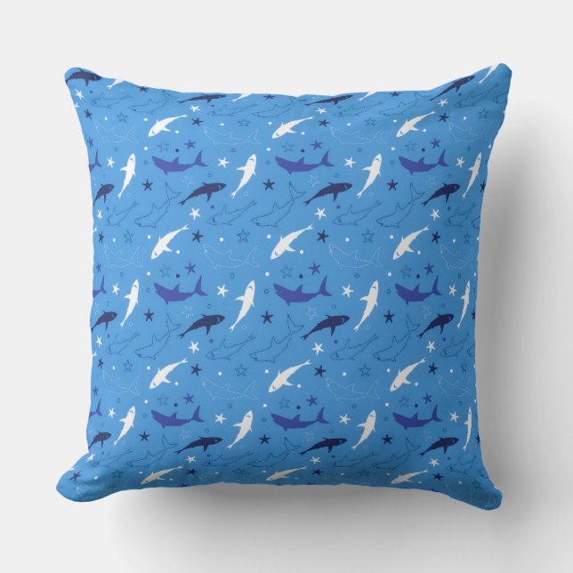 Oreiller jeté motif requin bleu (Recto)