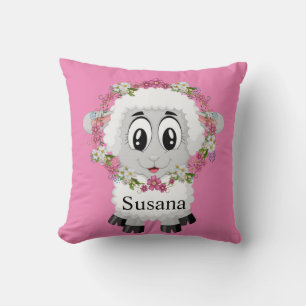 Oreiller Jeté Moutons Floral Rose