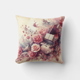 Oreiller jeté Musique Roses Piano Abstraites