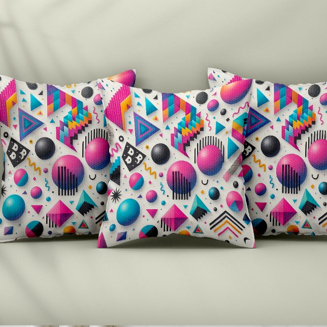 Oreiller jeté néon géométrique Memphis audacieux r (Retro 90s Memphis Geometric Neon Bold Throw Pillow)