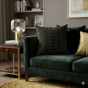Oreiller jeté noir unique avec motif de boîte doré