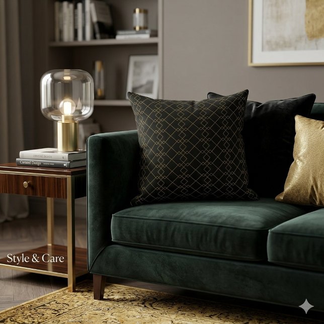 Oreiller jeté noir unique avec motif de boîte doré (Unique Black Throw Pillow Featuring Gold Box Design)